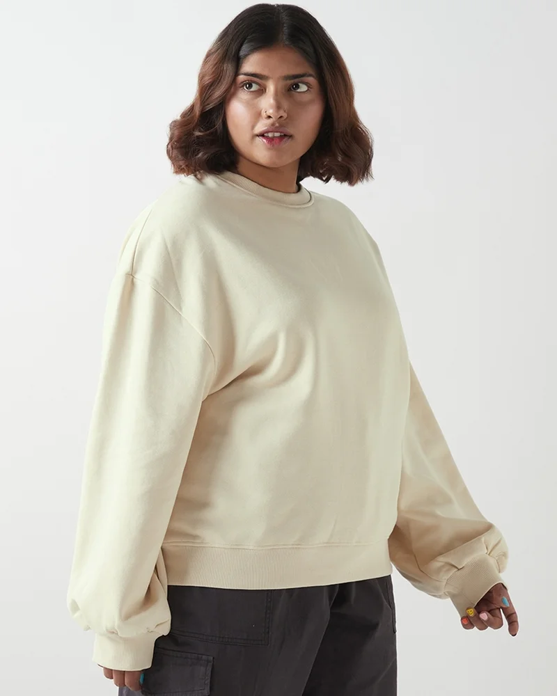 بيواكوف Women's Beige Oversized Plus Size Sweatshirt